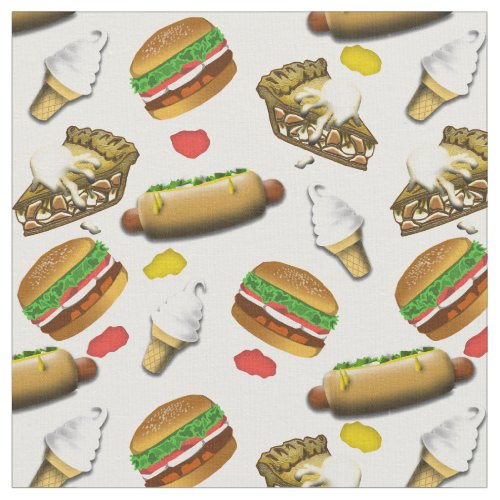 American Cookout Pattern _ Burgers  Hot Dogs Pie Fabric