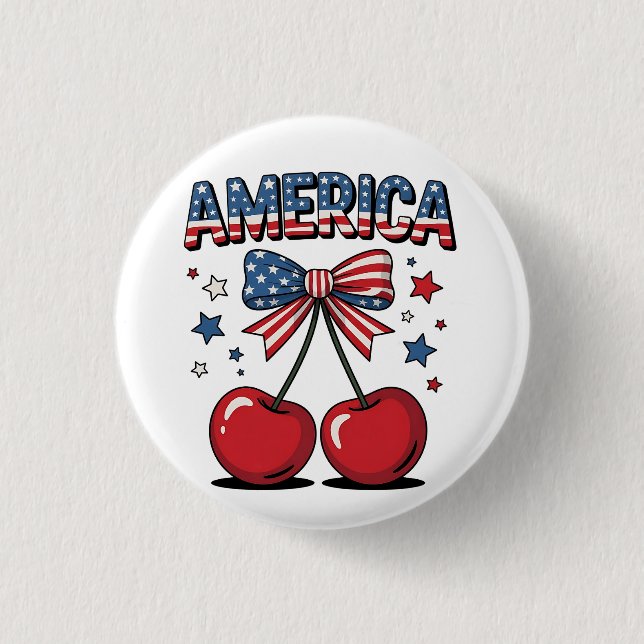 American Coquette Bow Cherry Aesthetic USA Flag  Button (Front)