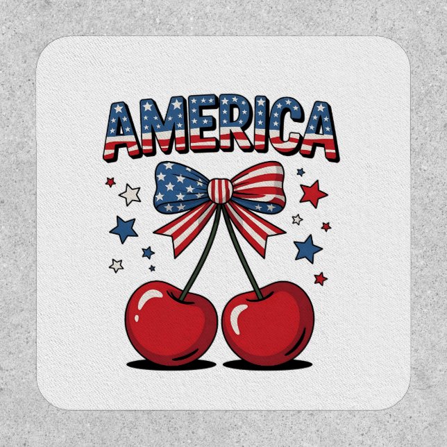 American Coquette Bow Cherry Aesthetic USA Flag  Patch (Front)