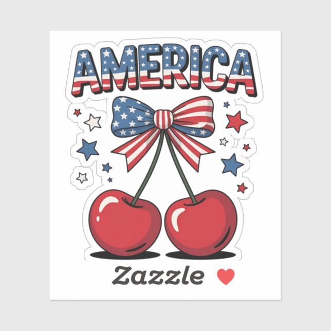 American Coquette Bow Cherry Aesthetic USA Flag  Sticker (Sheet)