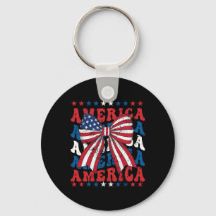 American Coquette Bow Patriotic Usa Flag Happy 4th Keychain