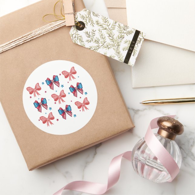 American Coquette Bows,Red White Blue Patriotic  Classic Round Sticker (Gifting)