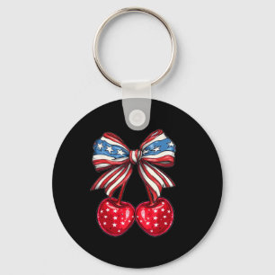 American Coquette Cherry Bow Patriotic Usa Flag 4t Keychain