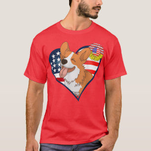 American Corgi Dog Heart 4th of July Usa Flag Patr T-Shirt