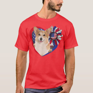 American Corgi Dog Heart 4th Of July USA Flag Patr T-Shirt