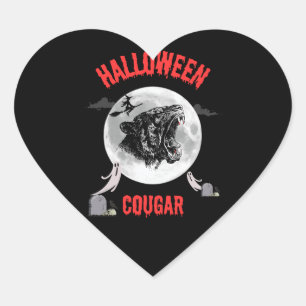american cougar on halloween night with crows heart sticker
