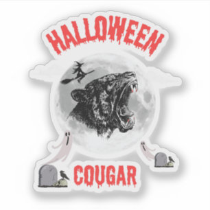 american cougar on halloween night with crows sticker