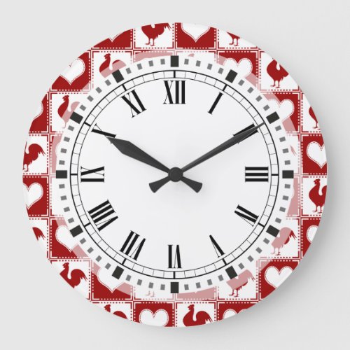 American Country Farm Chicken Gingham Large Clock