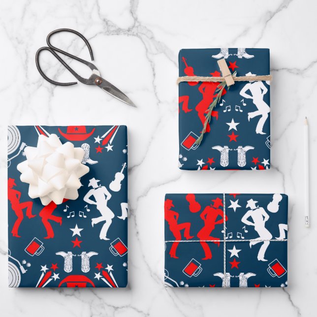 American Country Music Line Dancing Wrapping Paper Sheets (Front)