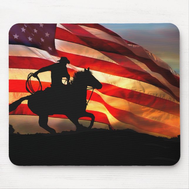 American Cowboy and Flag Mouse Pad (Front)