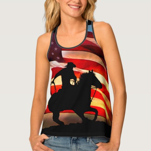 American Cowboy and Flag Racerback Tank Top