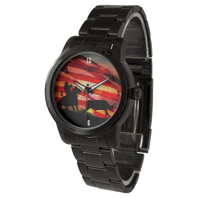 American Cowboy Country Western Steer Roping Rodeo Watch (Angled)