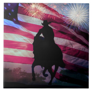 American Cowboy Flag and Fireworks Tile