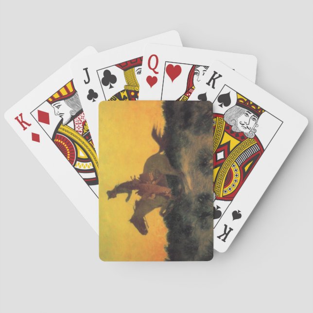 American Cowboy Horse Rider Against a Red Sunset Poker Cards (Back)