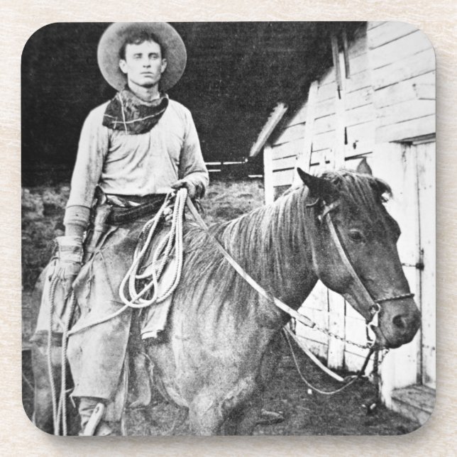 American cowboy in Kansas, c.1880 (b/w photo) Beverage Coaster (Front)