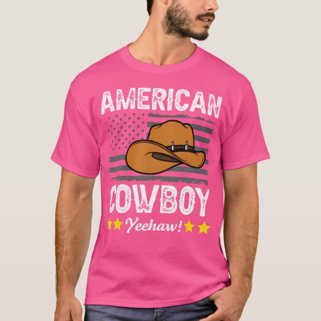 American Cowboy Rodeo American Flag Cowboy Hat Dad T-Shirt (Front)