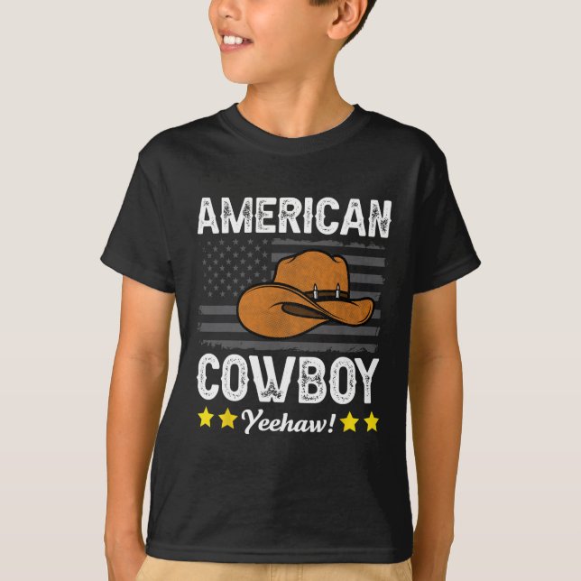 American Cowboy Rodeo American Flag Vintage Cowboy T-Shirt (Front)