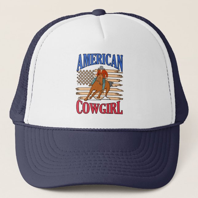 American Cowgirl Barrel Racing Horse Racer Horses Trucker Hat (Front)