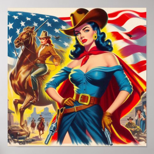 American Cowgirl Pin_up Poster