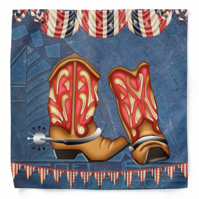 American Cowgirl red white & blue western boots Bandana (Front)