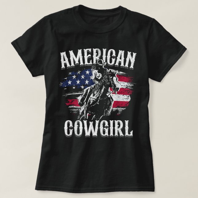 American Cowgirl Rodeo Barrel Racing Horse Riding T-Shirt (Design Front)