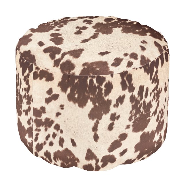 American Cowhide Image Round Pouf (Angled Back)