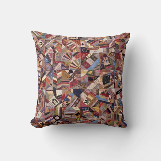 American Crazy Quilt Antique Pattern Throw Pillow (Front)