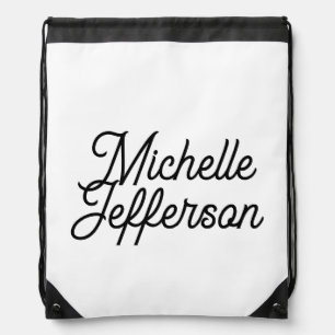 American Creative Trendy White Black Calligraphy Drawstring Bag