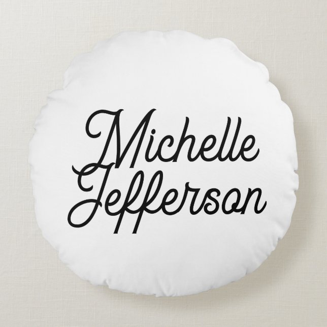 American Creative Trendy White Black Calligraphy Round Pillow (Front)