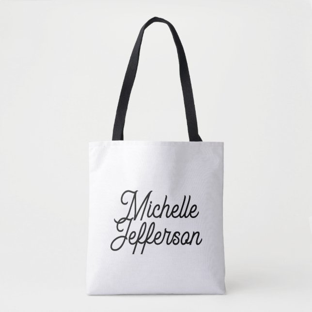 American Creative Trendy White Black Calligraphy Tote Bag (Front)