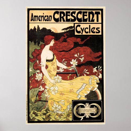 American Crescent Cycles Vint Art Nouveau Poster