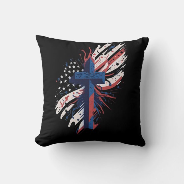 American Cross Throw Pillow (Front)