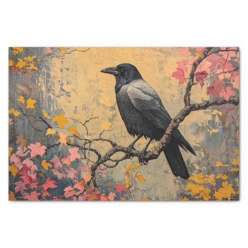 American Crow Autumn Foliage Painting Decoupage Tissue Paper