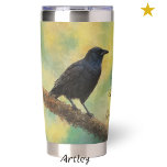 American Crow Bird Painting Custom Initials Birder Insulated Tumbler