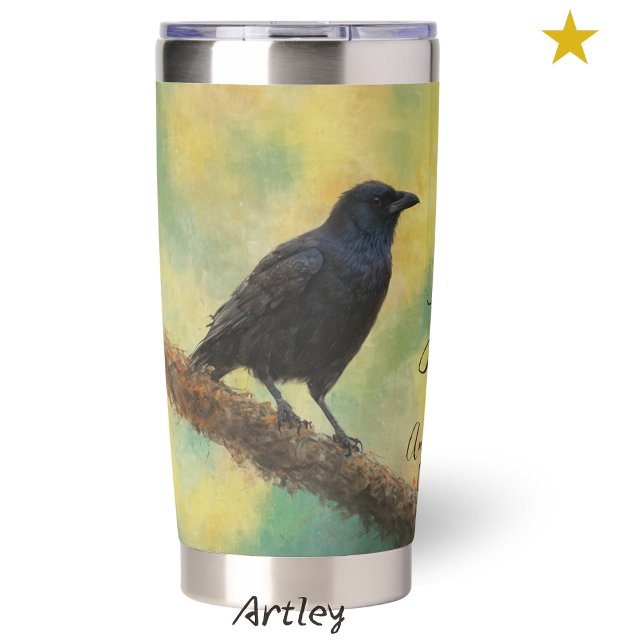 American Crow Bird Painting Custom Initials Birder Insulated Tumbler (Creator Uploaded)