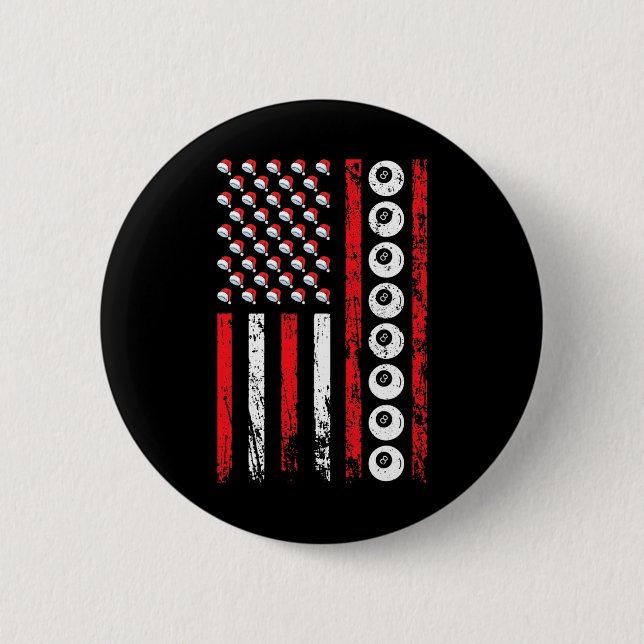 American Cue Sports Flag Christmas Billiards Athle Button (Front)