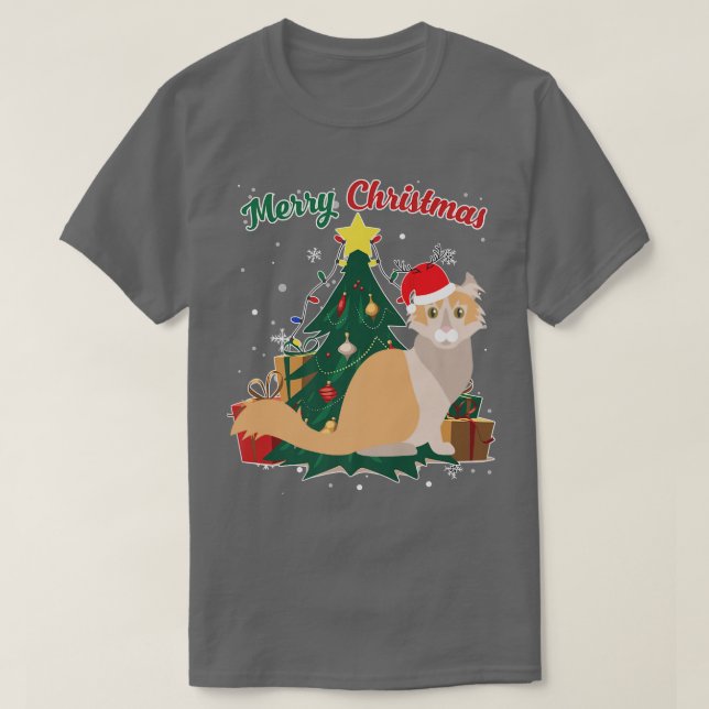 American Curl Cat Christmas Tree Snow Flakes Xmas  T-Shirt (Design Front)