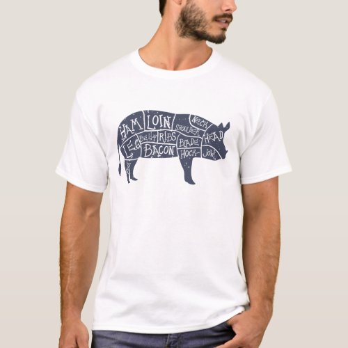 American cuts of pork vintage typographic T_Shirt