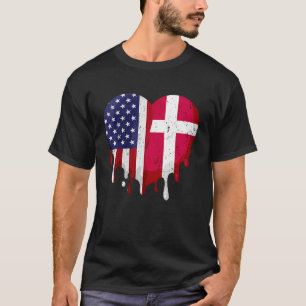 American Danish Heritage Month Denmark Flag Heart T-Shirt