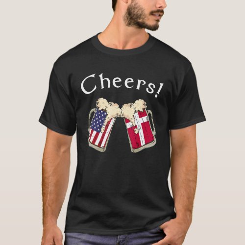 American Danish Patriot US Flag Beer Drinks Denmar T_Shirt