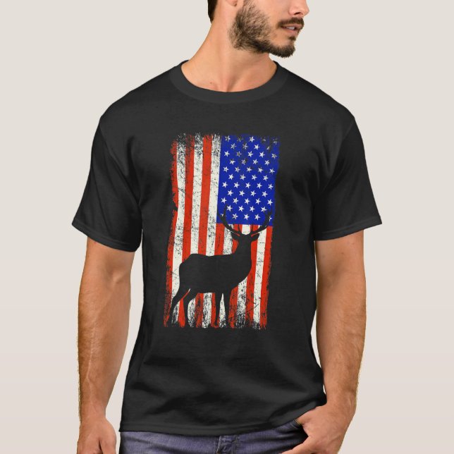 American Deer Hunter Patriotic American Flag For M T-Shirt (Front)