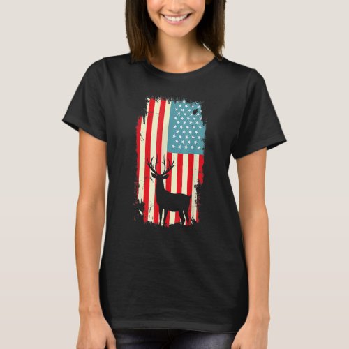 American Deer Hunter Patriotic USA Flag For Men Wo T_Shirt