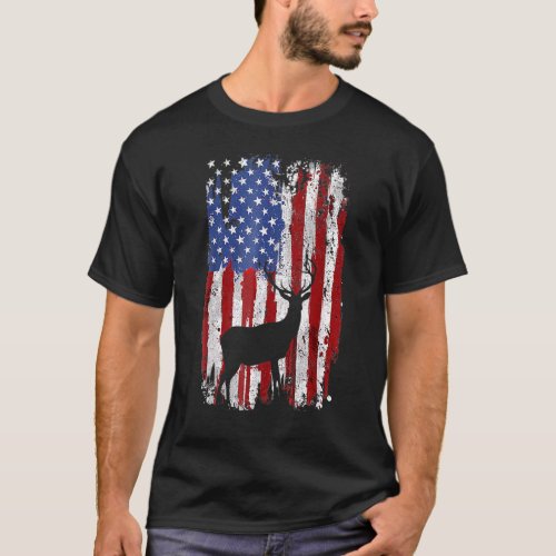 American Deer Hunter Patriotic USA Flag For Men Wo T_Shirt