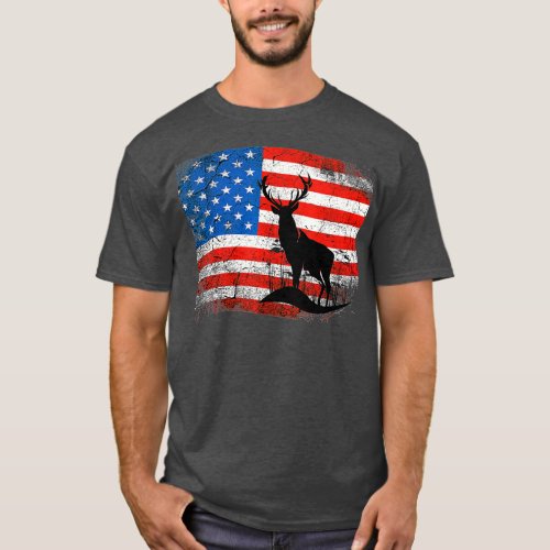 American Deer Hunter Patriotic Vintage US Flag Hun T_Shirt