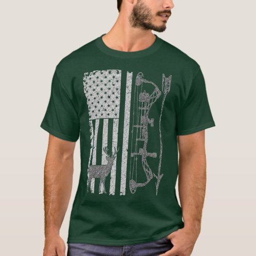 American Deer Hunting Bow Hunter Flag Accessories  T_Shirt