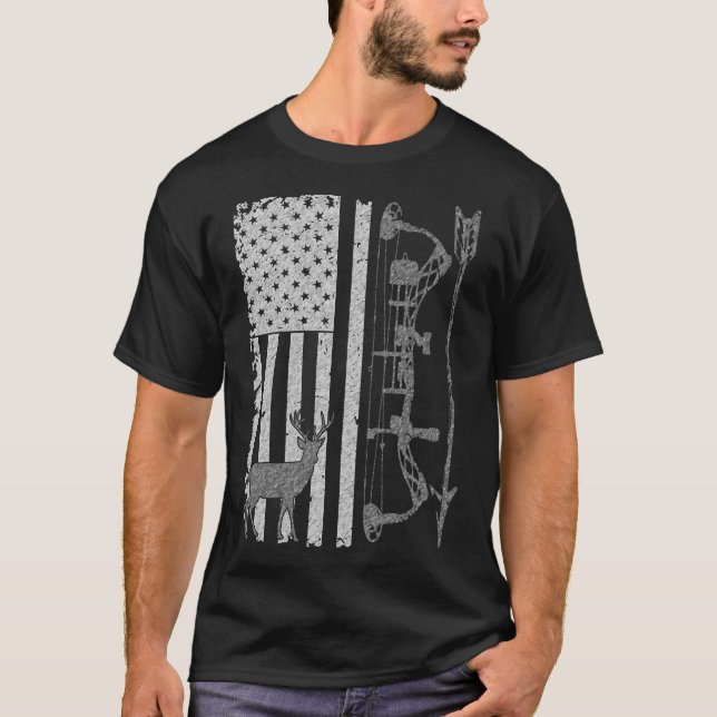 American Deer Hunting Bow Hunter Flag Hoodie Buckw T-Shirt (Front)