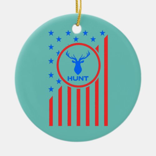 American Deer Hunting Bow Hunter USA Flag Buck Ceramic Ornament