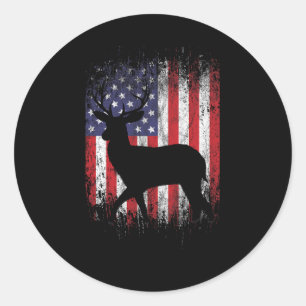 American Deer Hunting Patriotic Hunter Flag Whitet Classic Round Sticker
