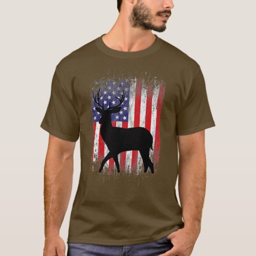 American Deer Hunting Patriotic Hunter Flag Whitet T_Shirt