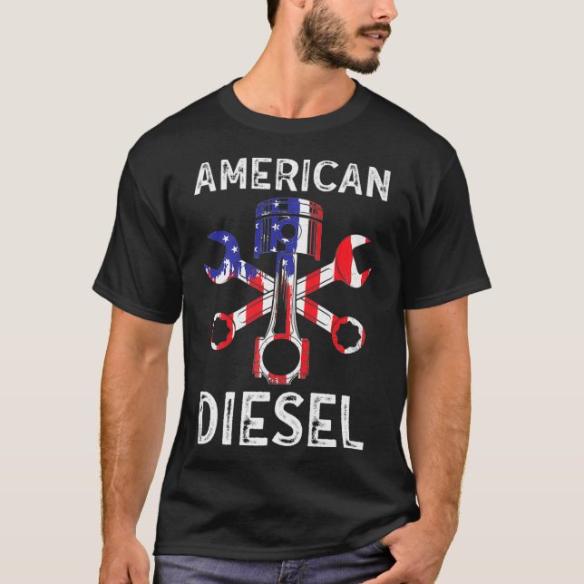 American Diesel American Flag Truck Mechanic T-Shirt (Front)